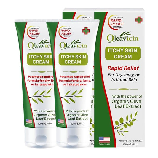 Oleavicin Extra Strength Anti-Itch Cream (2 Pack) for Dry, Itchy Skin Relief – Natural Fungal & Rash Treatment with Olive Leaf Extract – Fast-Acting, Long-Lasting Itch Relief