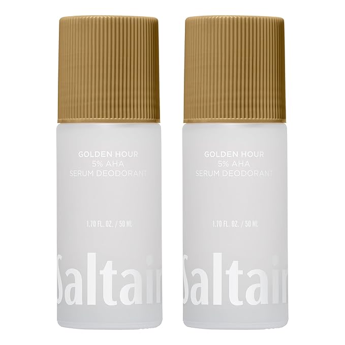 Saltair Serum Deodorant Golden Hour 2 Pack. 5% AHA Formula. Lactic Acid and Mandelic Acid Deodorant. Aluminum Free Odor Control for Women and Men. Travel Essentials, 2x 1.7oz Roll On