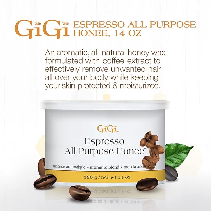 GiGi Espresso All Purpose Honee Soft Wax for Hair Removal with Antioxidant for Face & Body, Removes Coarse and Fine Hair, 14 oz