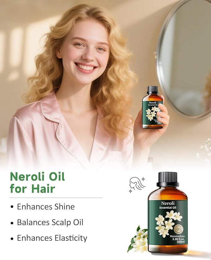 Mumianhua Neroli Essential Oil 100% Pure- Therapeutic Grade Orange Blossom Oil for Cleaning Sprays, Home Perfume & Women's Cologne | Citrus Floral for Diffuser, Candle & Soap Making 3.38 Fl Oz