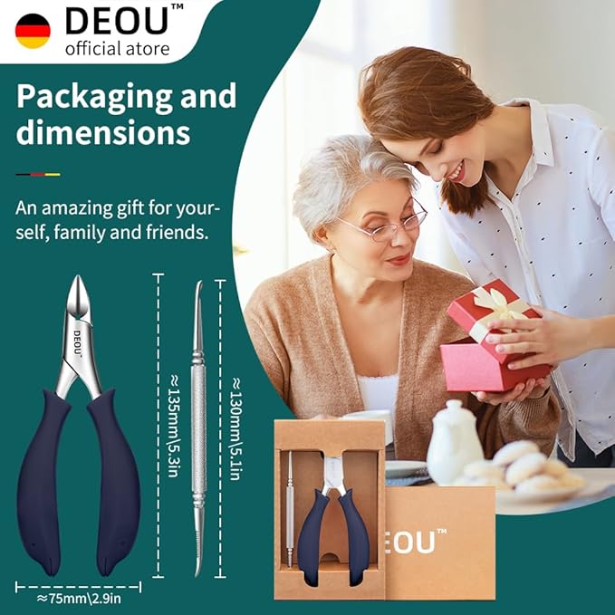 DEOU Podiatrist Toenail Clippers Ingrown Toenail Tools for Thick Nails and Inlaid Nails,Manicure and Pedicure Clippers,Heavy Duty Nail Clippers, Pedicure Tools (Dark Blue+Nail Remover)