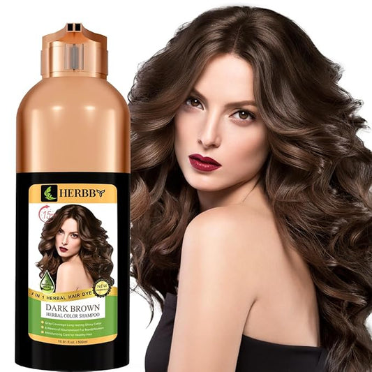 HERBBY Hair Color Shampoo for Gray Hair Coverage&Color Transform with 9 Herbal Extracts –Long Lasting(6-8 Weeks),Shiny,Evenly Colored,Instant Hair Dye Shampoo&Conditioner, 500 Ml (DARK BROWN COLOR)