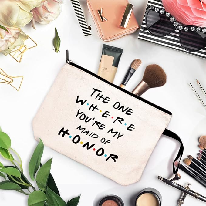 The One Where You're My Maid of Honor Funny Party Cosmetic Bag, for Travel Toiletry Zipper Storage Pouch Makeup Bag, Bachelorette Party Gifts, Bridesmaid Gift From Bride, Maid of Honor Proposal Gifts