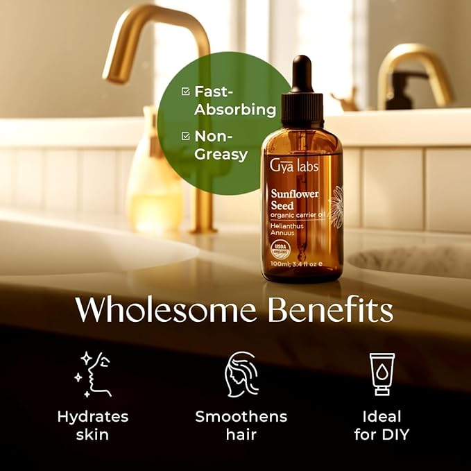 Gya Labs Sunflower Carrier Oil - 3.4 Fl Oz - for Hair, Skin, Face, Scalp & Body Massage