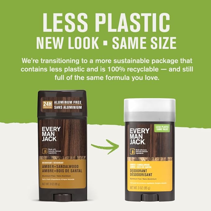 Every Man Jack Men's Deodorant Variety Set - Three Full-Sized Deodorant Sticks with Clean Ingredients & Incredible Scents - Cedar + Red Sage, Amber + Sandalwood, Sea Mineral + Citron - 3 oz - 3 Pack