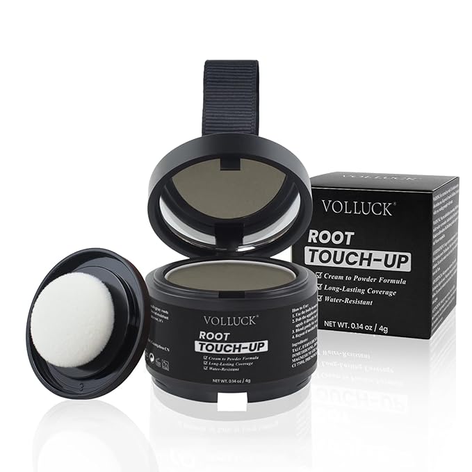 VOLLUCK Hairline Powder Instantly, Root Touch up Powder Hair Color Upgraded, Grey Root Cover up Conceals Hair Loss, Hairline Shadow for Women & Men for Thinning Hair Natural, Sweatproof (Medium Brown)