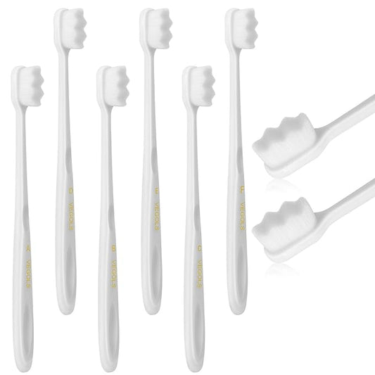 Adult Extra Soft Toothbrush with 20000 Soft Bristles, (Pack of 6) Micro Nano Manual Toothbrushes for Protect Sensitive Gums - White