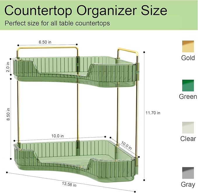 GTI 2 Tier Bathroom Counter Organizer, Multi-Function Corner Bathroom Organizer Countertop,Makeup Organizer Perfume for Dresser Vanity Tray, Spice Rack Organizer for Kitchen (Clear)