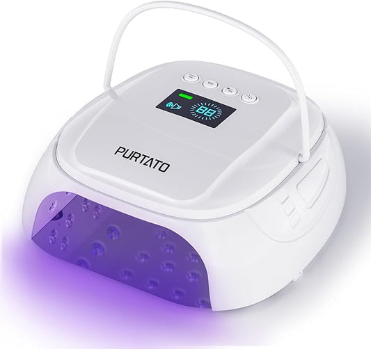 126W Cordless Rechargeable UV LED Nail Lamp with Large Space, Handle and Foot Rest, Fast Curing Gel Nail Dryer with 4 Timers for Salon and Home (White)