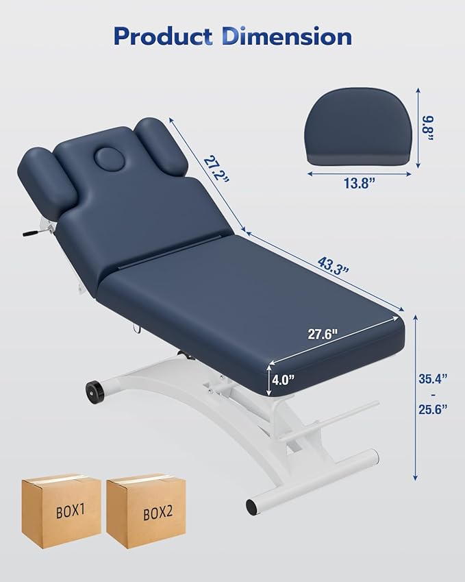 SyyBhb Professional Hi-Lo Electric Massage Table with Wheels, Haydraulic Adjustable Backrest Downward for Treatment/Facial/Beauty/Spa/Physical Therapy Blue