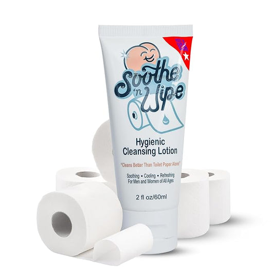 SOOTHE 'N WIPE Hygienic Cleansing Lotion, Flushable Wipe Alternative with Aloe & Moisturizers, Toilet Paper Moistener for Clean, Soft & Smooth Bum Butt Cleaner Sanitizing Lotion for Bathroom 2 Oz