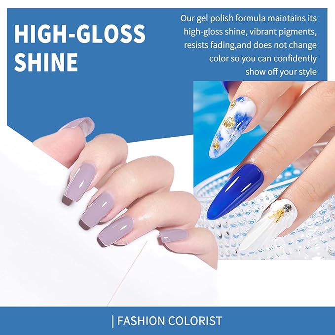 JR 9 PCS 0.5oz Nail Gel Polish Set Same Color Same bottle Ocean Blue Gel Nail Set UV LED Soak Off Polish Set Home DIY Gift Blue Set