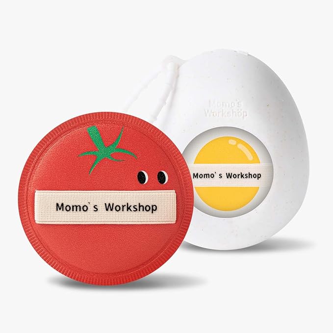 Sun Egg Makeup Sponge Puff & Tomato Makeup Sponge Set - 2PCS Medium Bounce Rubycell,Halloween Foundation Puffs for Creamy Finish, Quick Blending, Comfortable for All Skin Types & Storage Case