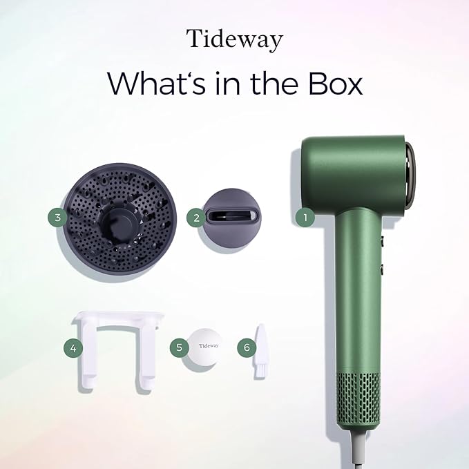 Tideway Hair Dryer, Blow Dryer with Diffuser High-Speed Plasma Ionic Low Noise for Fast Drying, Travel Hair Dryer for Women and Man, Curly/Wavy & Long/Thick Color-Treated Hair H11