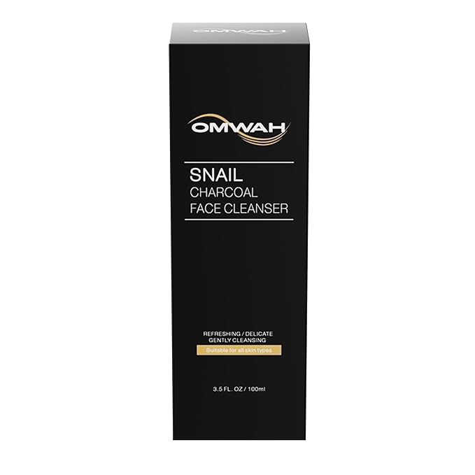 OMWAH Advanced Snail Mucin Gel Face Cleanser Infused with Activated Charcoal | Rich Daily Deep Cleansing Gel (3.5 OZ)