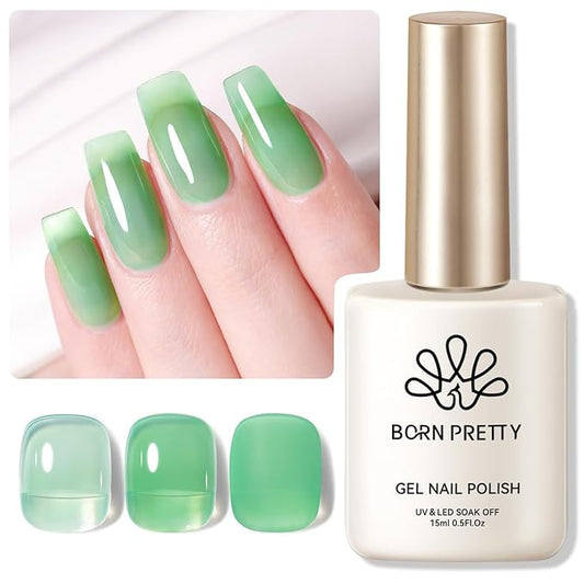 BORN PRETTY Jelly Green Gel Nail Polish Sheer Transparent Translucent Soak Off U V Gel Polish Nail Art DIY Manicure 15ML