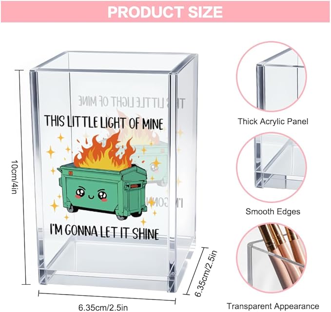This Little Light Of Mine I'm Gonna To Let It Shine Work Pen Holder Cup, Emotional Dumpster Makeup Brush Holder, Mental Health Gifts for Colleague Boss Teacher, End Of Year Gift for Women