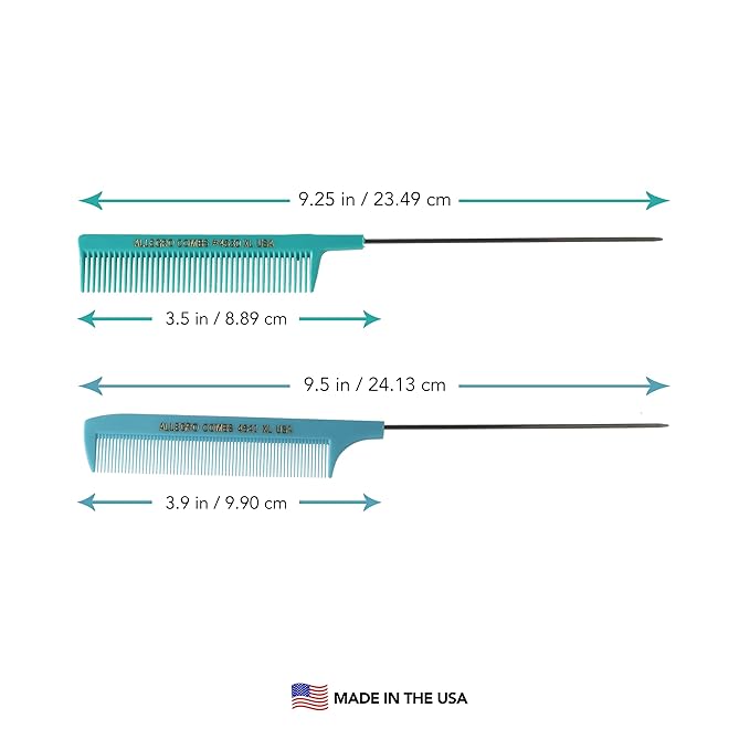 Allegro XL Pintail Rat Tail & Parting Combs - Metal Tail Foiling & Pin Combs (2 Pc. BLUE & AQUA)