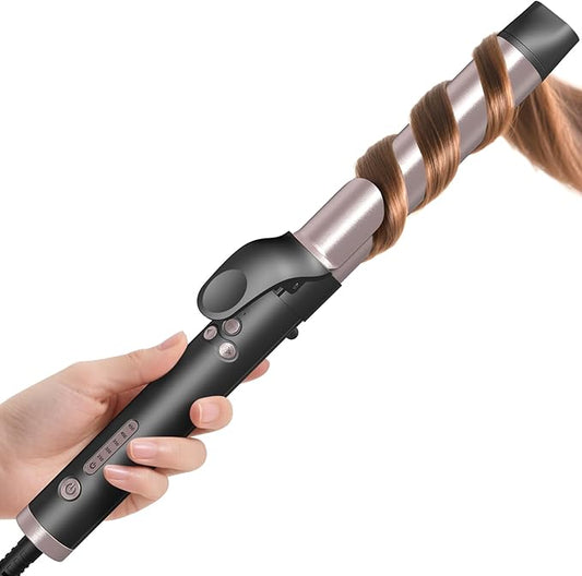 Rotating Automatic Curling Iron for Waves-Curling Wand for Long Hair, Extra Long Barrel Ceramic Hair Curler for Women,Dual Voltage, 5 Temps & 30s Heat-up (Rose Gold, 1.25 inch)