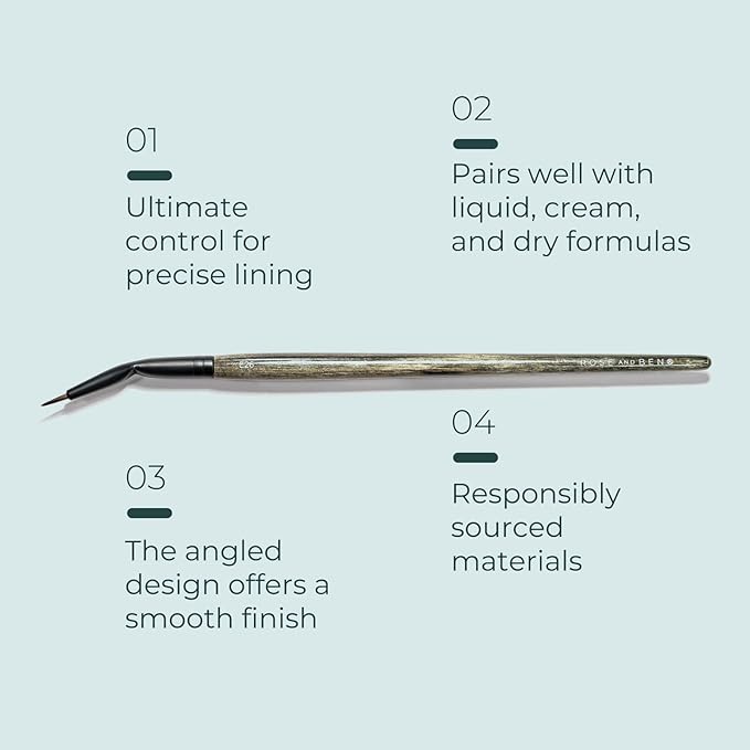 Rose and Ben Beauty E26 Pointed Liner Brush | Precise Angled Design for Winged & Cat-Eye Looks | Cruelty-Free Bristles