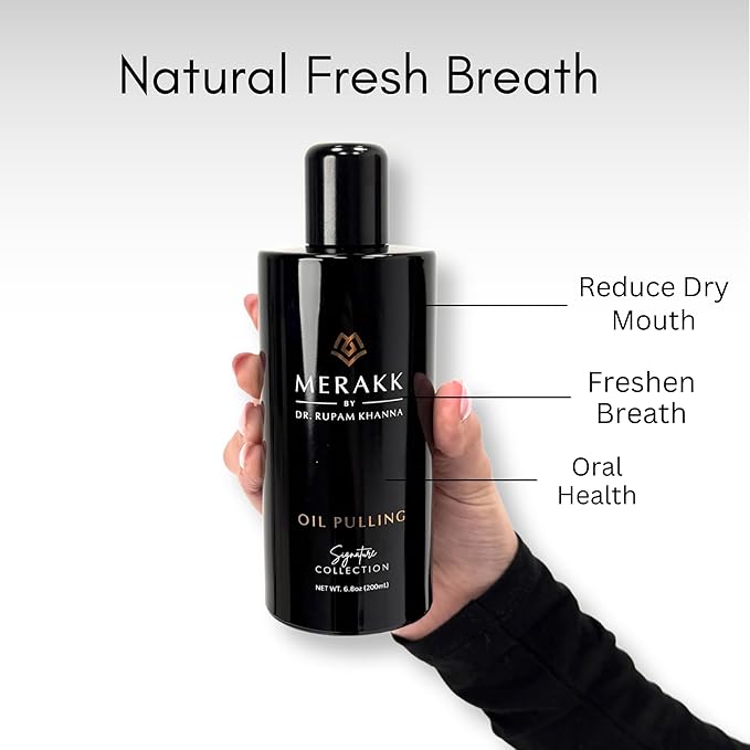 Merakk Coconut Oil Pulling Whitening Mouthwash for Teeth & Gums | Doctor Formulated | Natural Ayurvedic Oil, Clove & Grape Seed Oil - Oral Rinse - 6.8oz