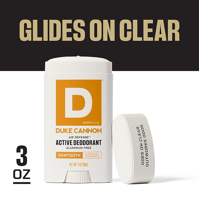 Duke Cannon Aluminum-Free Deodorant for Men - Air Defense, 3 oz – Long-Lasting, Clear Glide, Skin-Soothing Formula, Alpine + Cedarwood (Sawtooth)