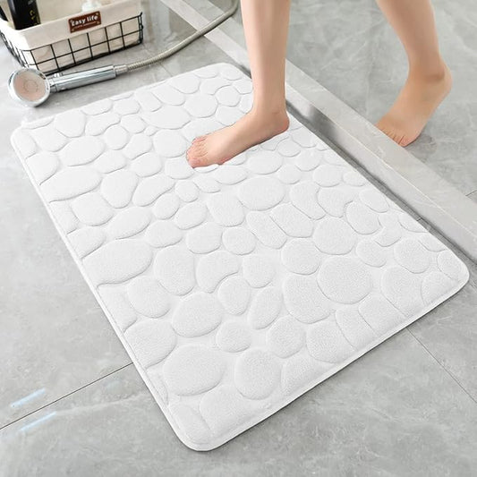 YIHOUSE Memory Foam Bath Mat Cobblestone Bathroom Rugs Super Water Absorbent Bath Mats for Bathroom Machine Washable Bath Rugs(24 x 36,White)