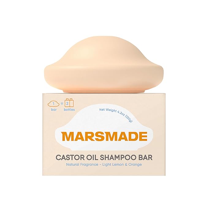 Marsmade Castor Oil Shampoo Bar Hydrating & Moisturizing Natural Hair Soap for Bathing, Hair Growth & Scalp Nourishment, Solid Shampoo for All Hair Types (120g, 4.23 oz)
