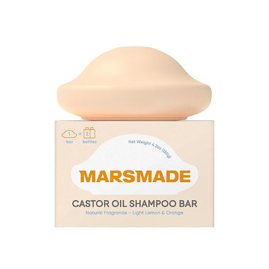 Marsmade Castor Oil Shampoo Bar Hydrating & Moisturizing Natural Hair Soap for Bathing, Hair Growth & Scalp Nourishment, Solid Shampoo for All Hair Types (120g, 4.23 oz)