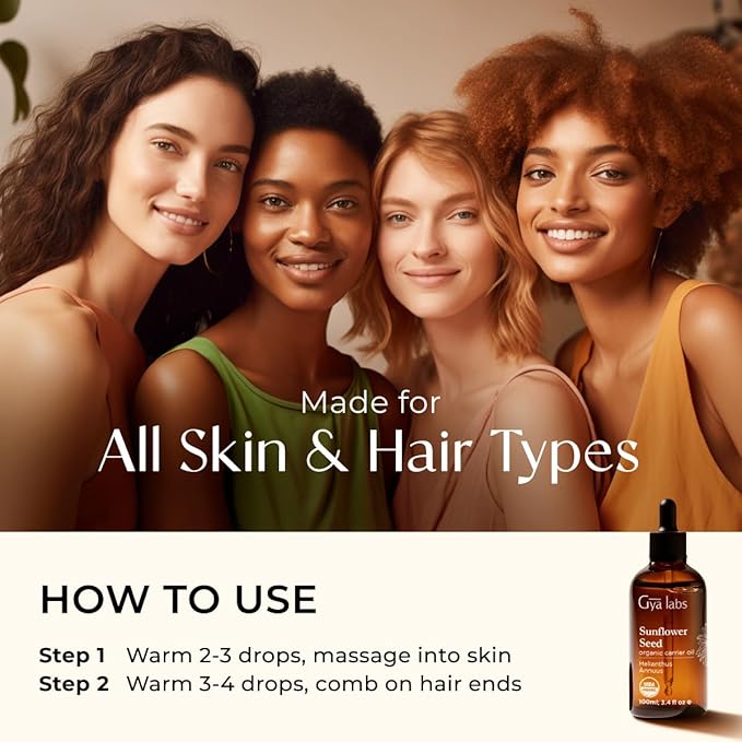 Gya Labs Sunflower Carrier Oil - 3.4 Fl Oz - for Hair, Skin, Face, Scalp & Body Massage