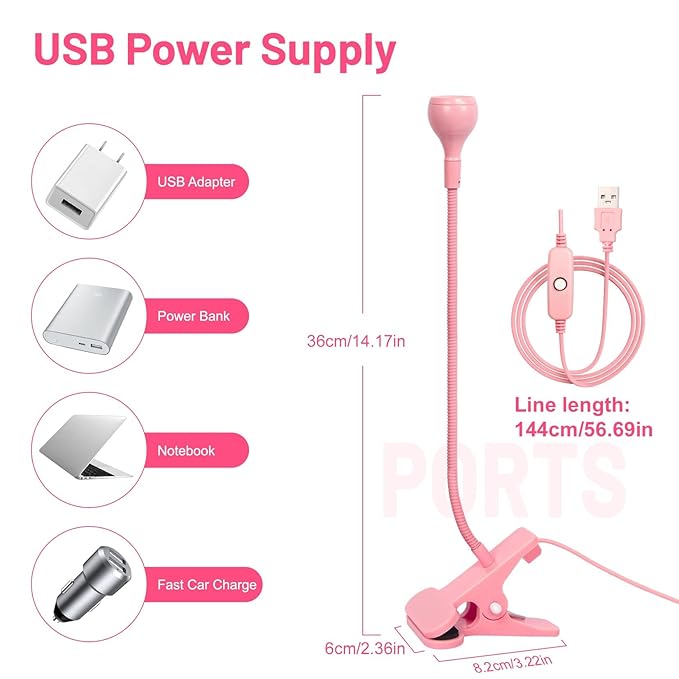 AORAEM LED Nail Lamps 3W Flexible Gooseneck Lamp Quicky Dry Nail Manicure Dryer Gel Polish Curing Light Plug Play Portable Flash Cure Light for Gel Nails Home DIY Professional Nail Tools Pink