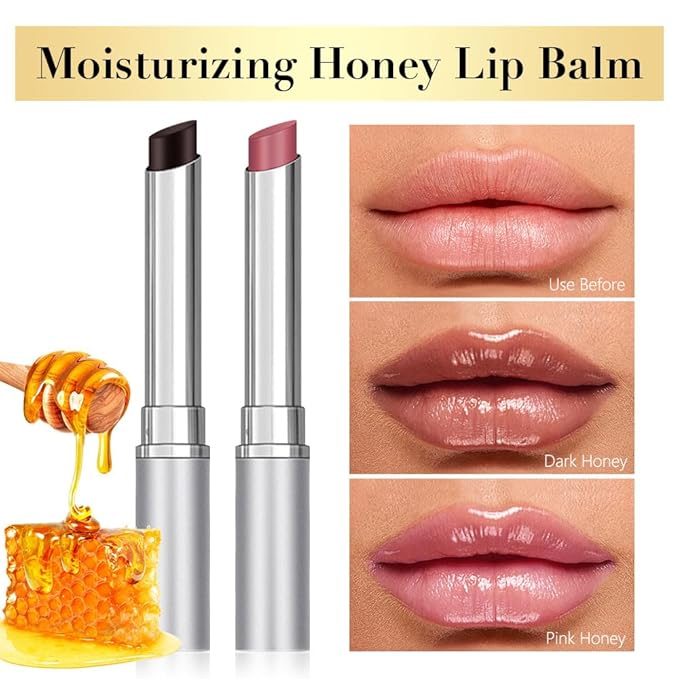 3Pcs Black&Pink&Brown Honey Tinted Lip Stain Lip Balm Lip Gloss Lipstick, Sheer Hydrating Lip Stains Tint, Moisturizing Lip Color for All Skin Tones with Natural Black Cherry
