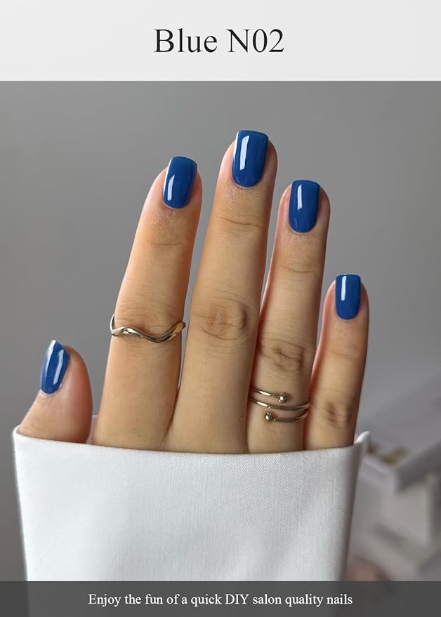 Semi Cured Gel Nail Strips (Blue N02), 20 Pcs Gel Nail Wraps, Stickers, Salon Quality, Long Lasting, Works With Any UV Lamps