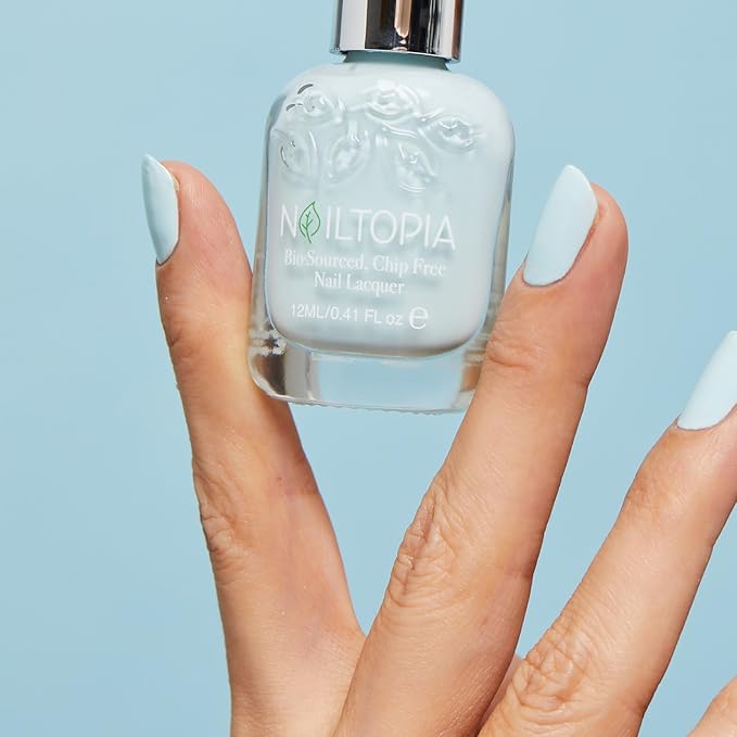 Nailtopia - Plant-Based Chip Free Nail Lacquer - Non Toxic, Bio-Sourced, Long-Lasting, Strengthening Polish - That's The Tea (Icy Blue) - 0.41oz