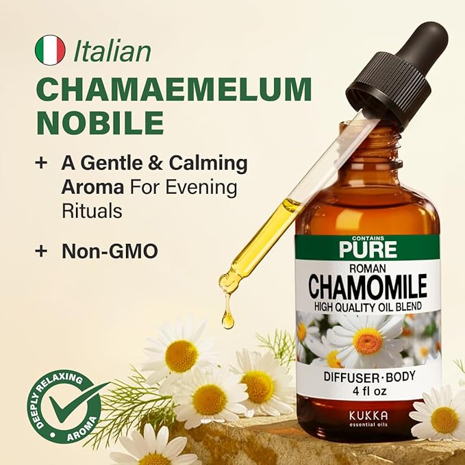 KUKKA Roman Chamomile Essential Oils - 4 Fl Oz - for Hair, Skin, Diffuser, Aromatherapy & DIY Soap Making Scent