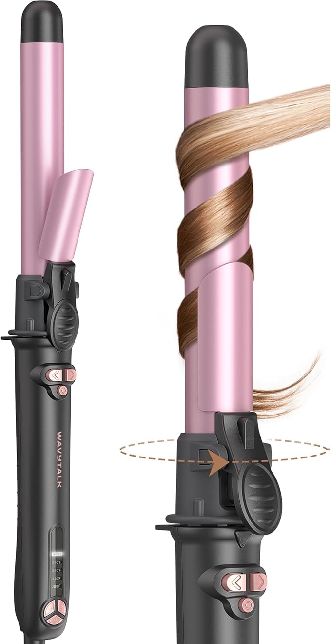 Wavytalk Rotating Curling Iron, Curl Cycle, 1 Inch Automatic Curling Wand for Long Hair, Get Effortless Beach Waves with Self Spinning Barrel up to 430°F with Home Button, Dual Voltage, Rose Gold
