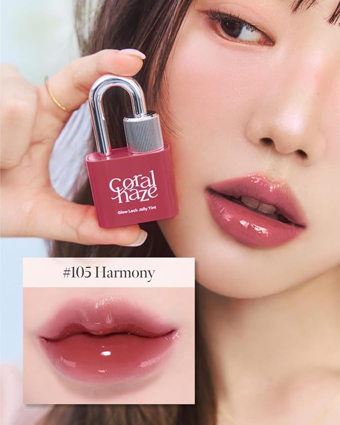 CORLAHAZE Glow Lock Jelly Tint 105 Harmony 4g, Hydrating Jelly Glow Lip Stain, High-Shine, Long-Lasting Color Moisturizing Lip Enhancer with Rosehip Oil, Collectible Lock-Shaped Design, Korean Makeup