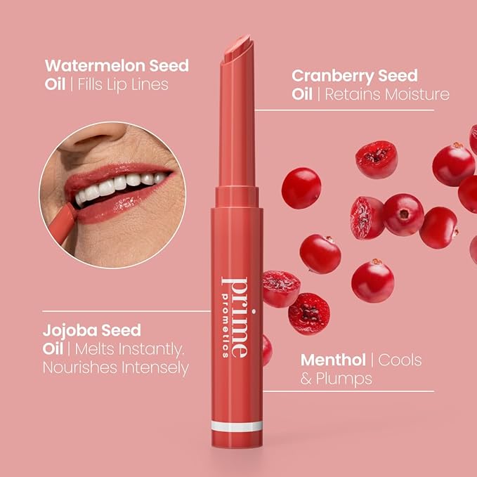 Prime Prometics PrimeLip Plumping Lip Balm for Mature Women – 3-in-1 Lipstick, Gloss & Balm – Non-Stinging Lip Plumper – Smooths Lip Lines, Lightweight, Buildable Color (Silky Rose)