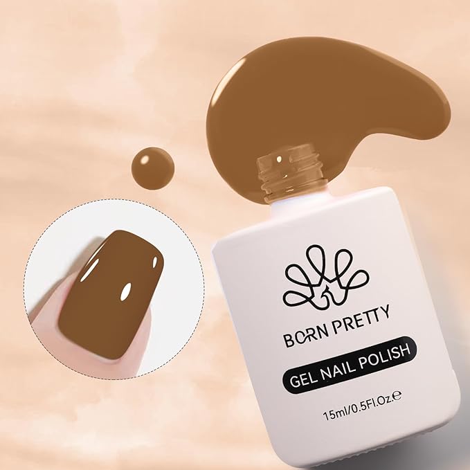 BORN PRETTY Brown Camel Gel Nail Polish Fall Winter Caramel Almond Brown Golor Gel Polish Soak Off Gel Polish Nail Art Design Manicure Salon DIY Home 15ML