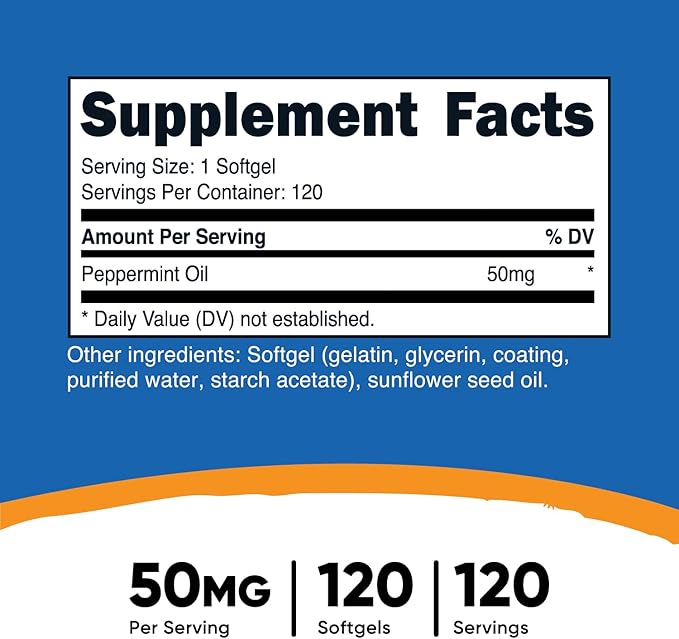 Nutricost Peppermint Oil Softgels (120 SFG) (50 MG) - Gluten Free, Third Party Tested and GMO Free