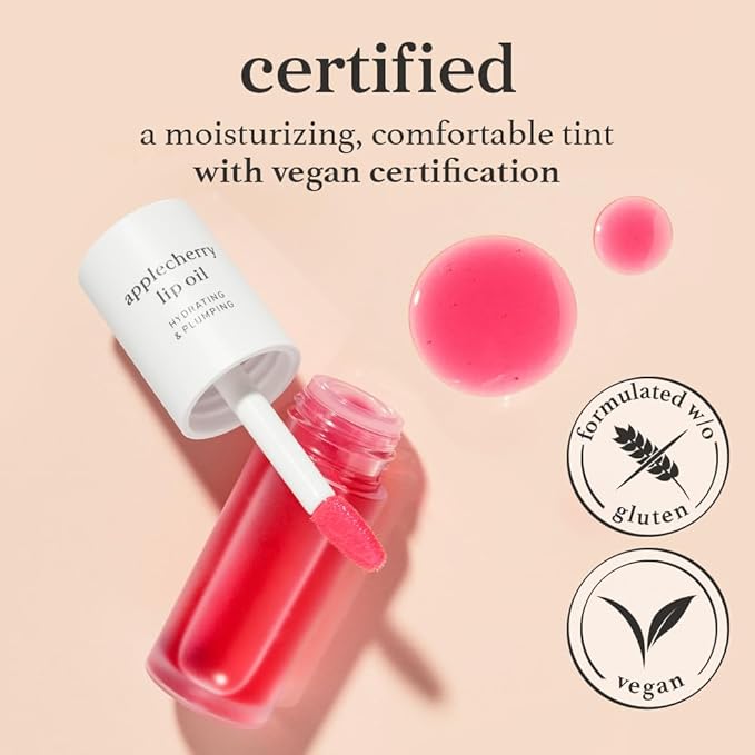 NOONI Korean Lip Oil - Applecherry | Long-Lasting, Moisturizing, Plumping, Revitalizing for Dry Lips, Waterproof, No Peel Off, Hydrating, Nourishing Crystal Clear, Stocking Stuffers, 0.12 FL Oz