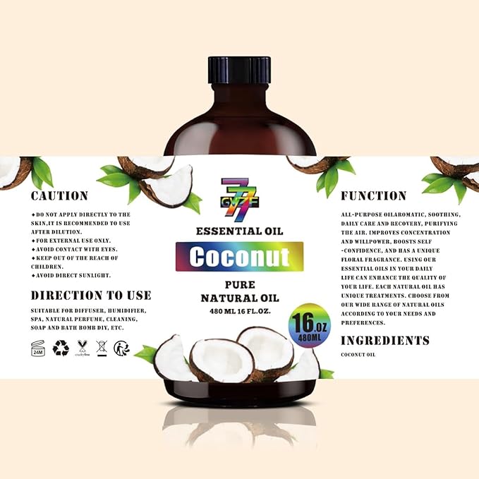 Coconut Essential Oil (16 oz / 480 ml) – Coconut Oils for diffusers, humidifiers, Home Baths, Cleaning Products, Yoga, DIY Soaps and DIY Scented Candles