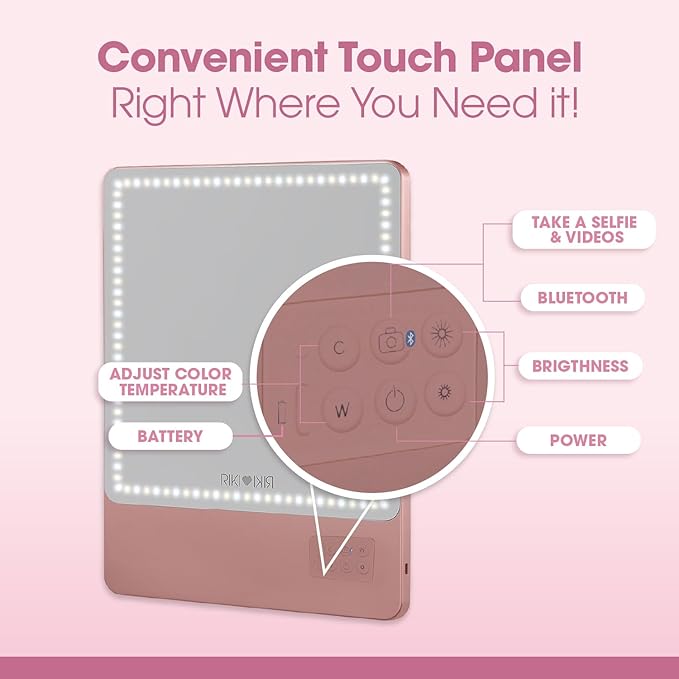 Riki Skinny Duo Lighted Mirror - Travel Makeup Mirror with Lights and 5X Magnification | Portable Mirror with Lights for Beauty On-The-Go