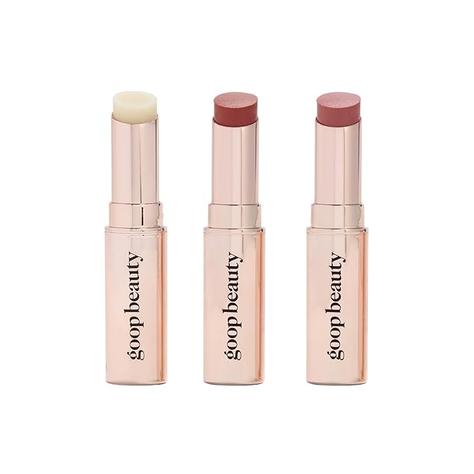 goop Beauty Lip Balm Trio | Clean Moisturizer for Chapped, Cracked & Dry Lips | Clear, Garnet, & Rose | Tinted for Sheer Color | Petroleum Free | 0.16 fl oz Each