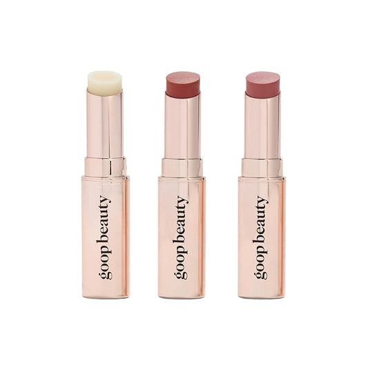 goop Beauty Lip Balm Trio | Clean Moisturizer for Chapped, Cracked & Dry Lips | Clear, Garnet, & Rose | Tinted for Sheer Color | Petroleum Free | 0.16 fl oz Each