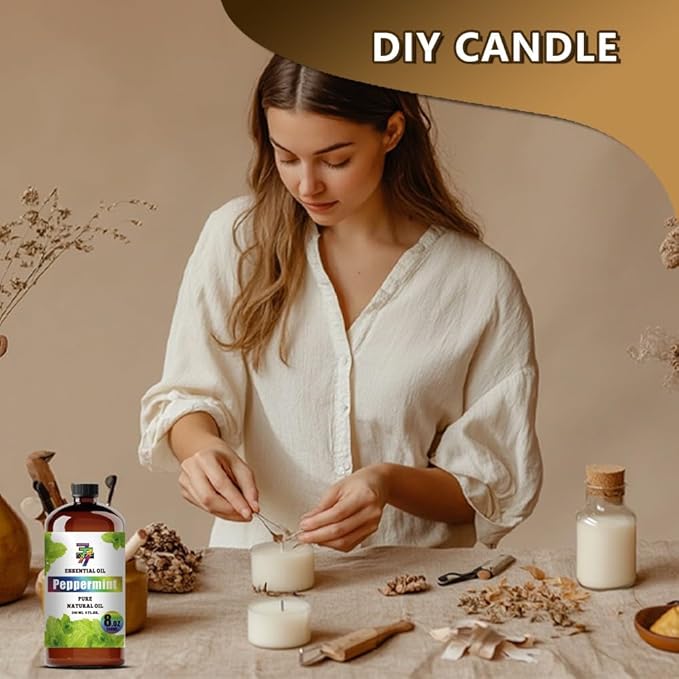 Peppermint Essential Oil (8 oz / 240 ml) – Peppermint Oils for diffusers, humidifiers, Home Baths, Cleaning Products, Yoga, DIY Soaps and DIY Scented Candles