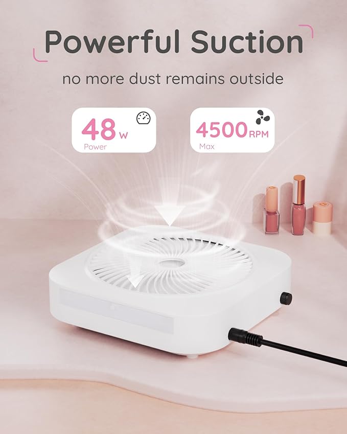 Lictin Nail Dust Collector with Reusable Filter, Adjustable Nail Vacuum Dust Collector Extractor Electric Dust Suction Machine for Acrylic Gel Nail Polishing White