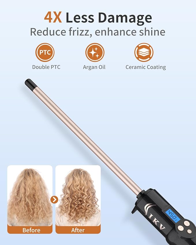 3/8 Inch Small Wand Curling Iron,Long Barrel Hair Curling Wand for Short&Long Hair, Ceramic Thin Curling Iron for Spiral Curls, Dual Voltage|Adjustable Temp