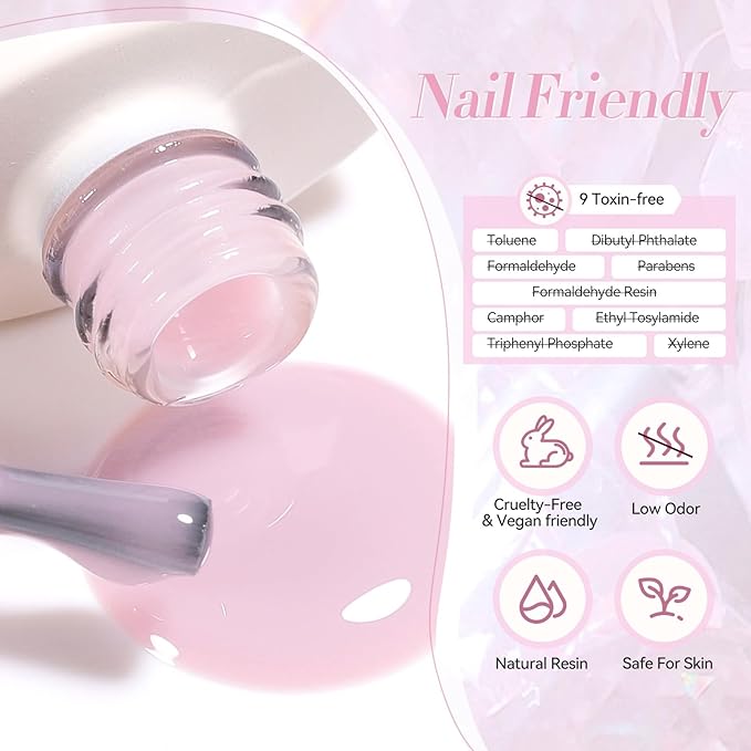 Born Pretty Jelly Gel Nail Polish,Soft Mist Pink Purple Sheer Crystal Translucent Gel Nail, Gel Polish Soak Off LED U V Nail Gel, Nail Art DIY for Home Salon Manicure 15ML