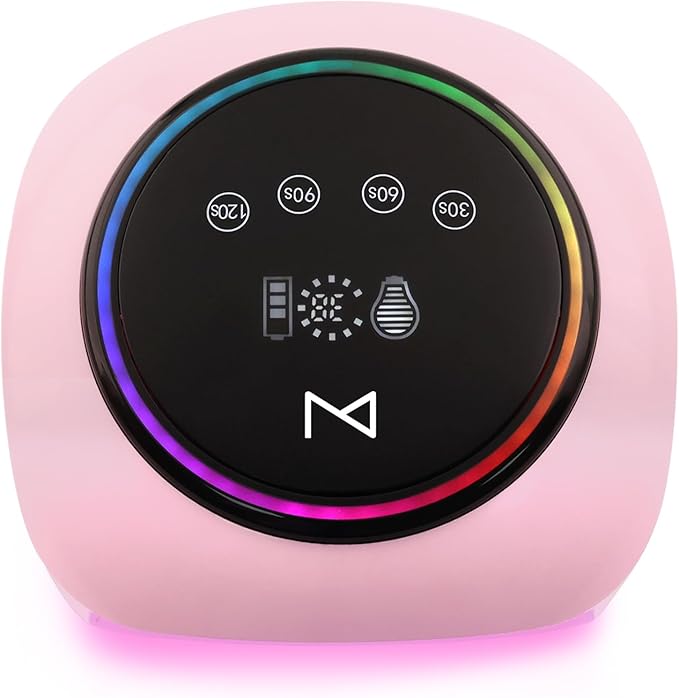 M - HaloLite LED Nail Curing Lamp 98W, 32 LEDs, Wireless Rechargeable with 5200mAh Battery, Fast UV/LED Gel Nail Dryer for Salon & Home Use, Long-Lasting, Portable, Cordless Design (Pink)
